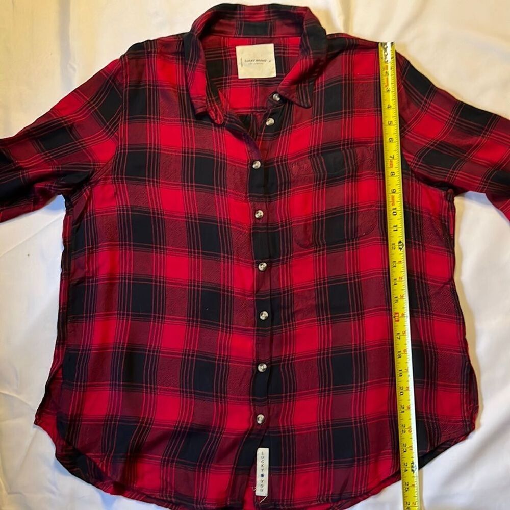 Lucky Brand Red Plaid Button Long Sleeve Shirt Size Medium - Picture 5 of 10